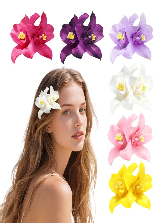HSEM Flower Hair Clips 6 Pack - Bohemian Hawaiian Artificial Flower Hair Claws for Women, Tropical Hairpins for Beach Wedding, Bridal Party, and Vacation Accessories (3.5 Inch) - Image 1
